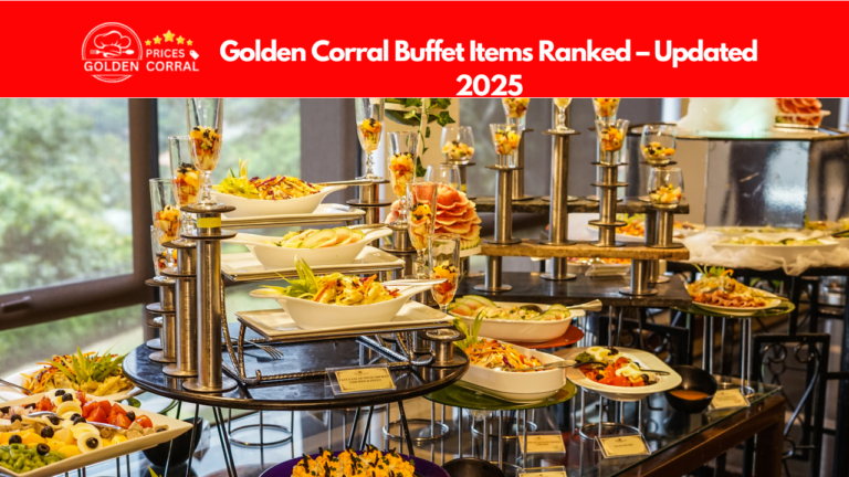 Golden Corral buffet featuring steak, fried chicken, and desserts.