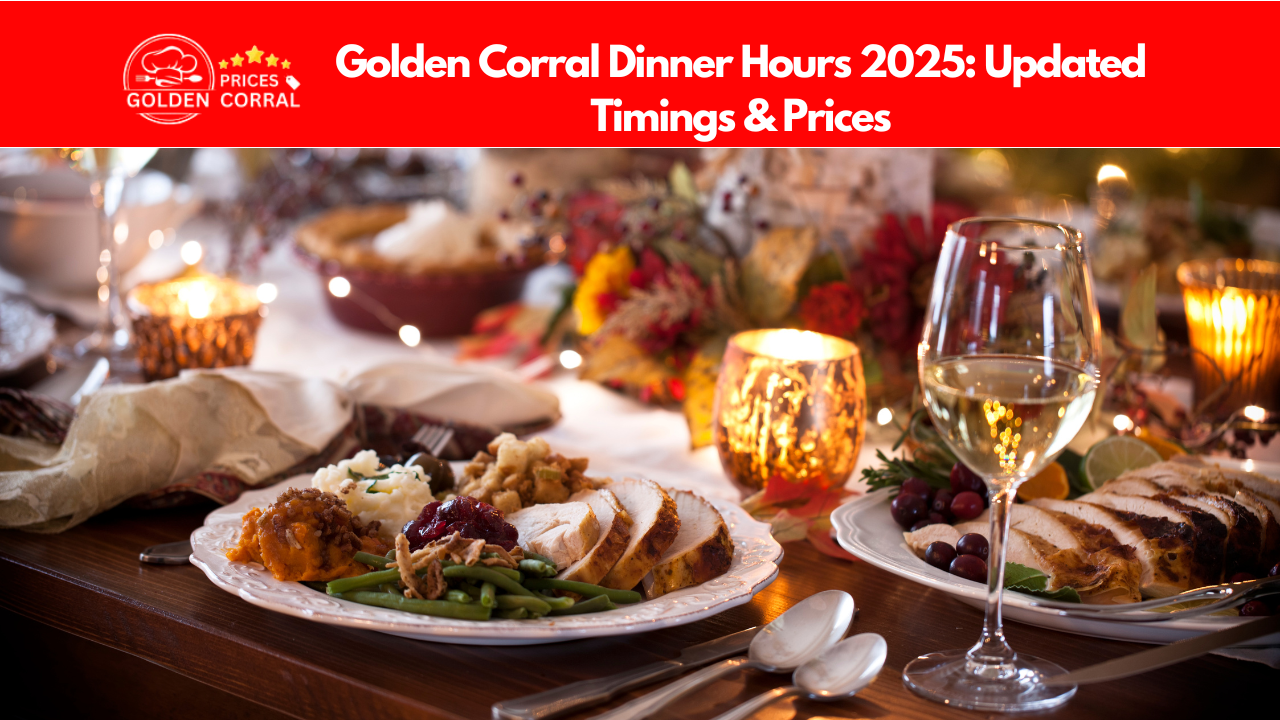 Golden Corral buffet with a variety of fresh dishes including meats, salads, and desserts